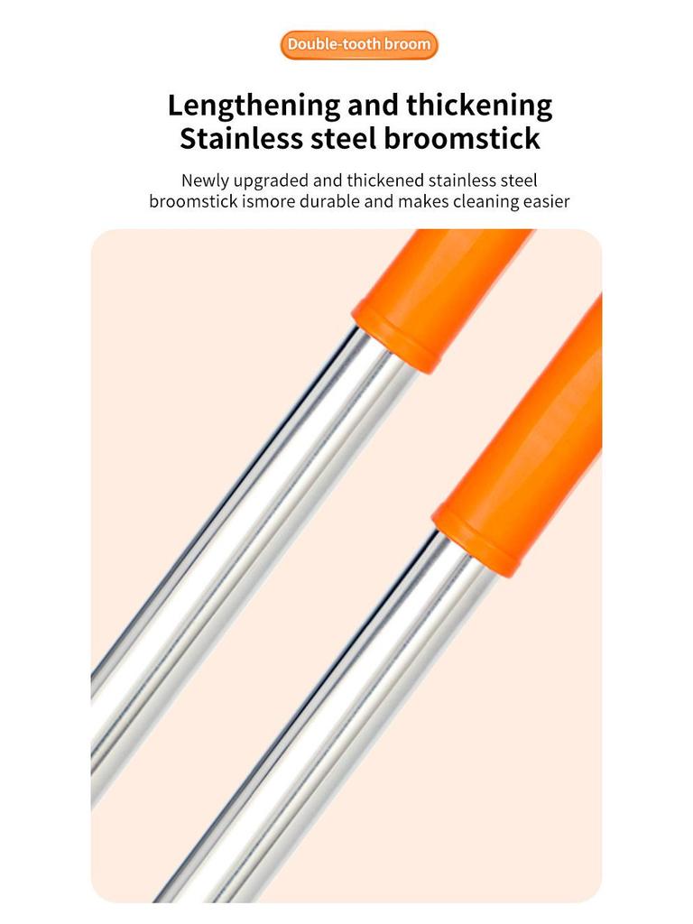 Family Upright Broom & Dustpan Set with Extra Long Handle for Indoor/Outdoor Use