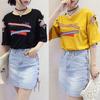 Vintage Women Letter Hollow Half Sleeve Round Neck Loose Tee Top T-shirt Bluzka