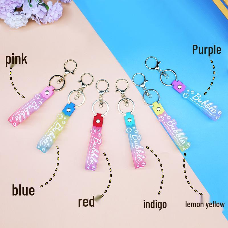 Candy Gradient Keychain: Leather Cord Charm, Transparent PVC Wristband, Floating Bottle Lanyard, Small Gift Accessory.