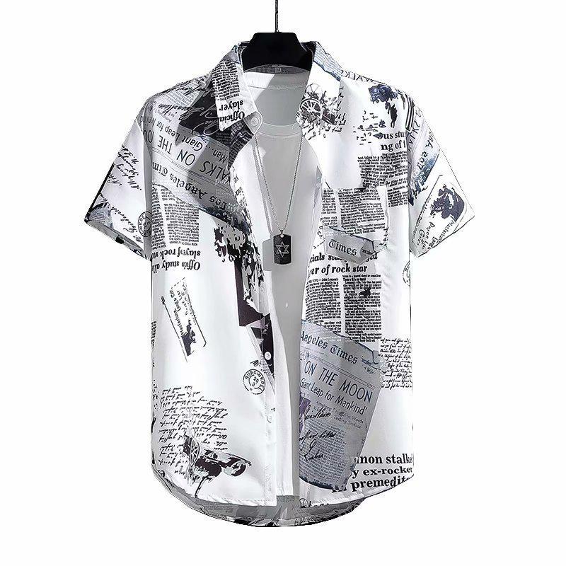 2024 Men's Trendy Hong Kong Style Loose Graffiti Print Half-sleeve Shirt
