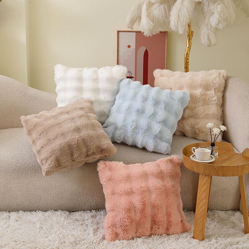 Faux Rabbit Fur Bubble Plush Cushion Cover Soft Fluffy Skin Friendly Decorative Square Rectangular Pillow Case for Sofa Couch Bedroom Home Decor