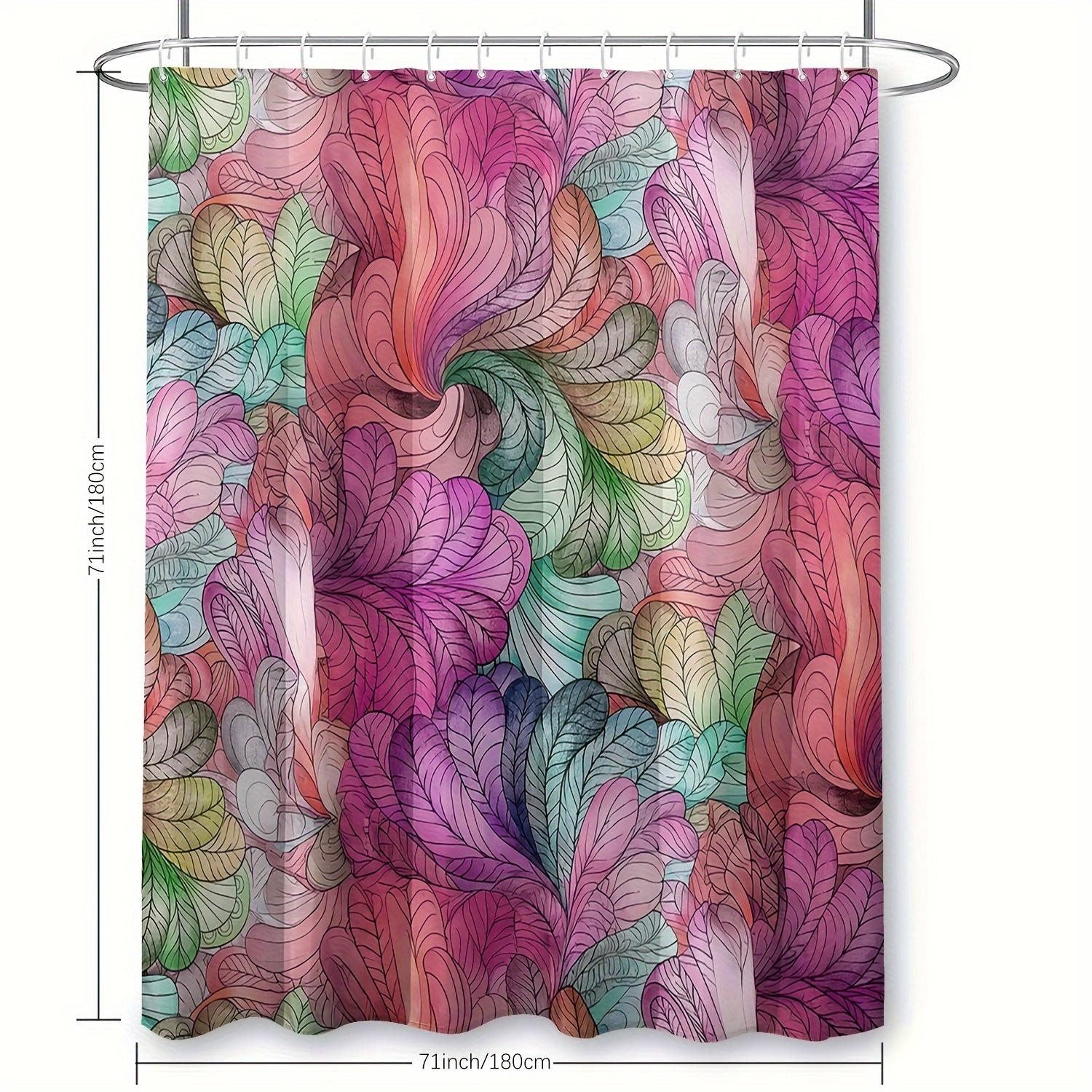 

70.87X70.87Inch Artistic Leaves Printed Shower Curtain With Plastic Hooks - Waterproof, Machine Washable, And Suitable For All W60H190(CM)-1 Pcs
