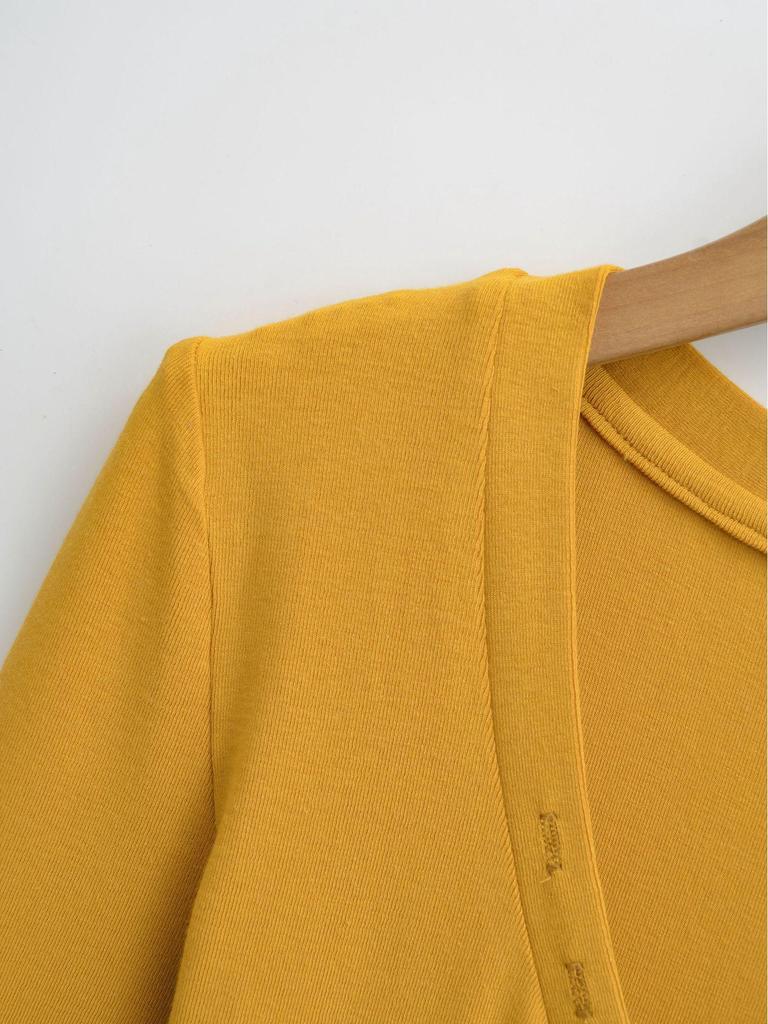 Spicy Lazy Girl V-neck Button Long Sleeve Women's Autumn/Winter Base Layer Elastic Fit T-shirt