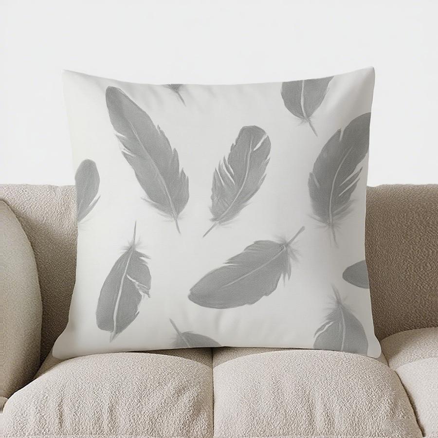 Home Decor Grey Feather Pattern Decorative Throw Pillow Pattern Cushion Cover Suitable For Sofa Bedroom Car Pillow Cover