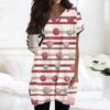 Womens Tops V-neck Short Sleeve Blouses Casual Mid-length Shirts Fashion Print Tunic Tops With Pockets
