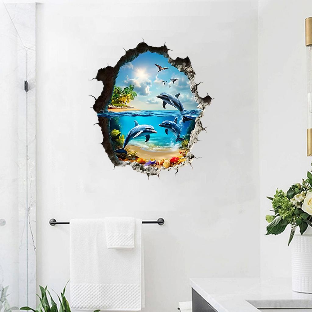 Zerbrochene Wand Unterwasserwelt Badezimmer Sanitär Wandaufkleber