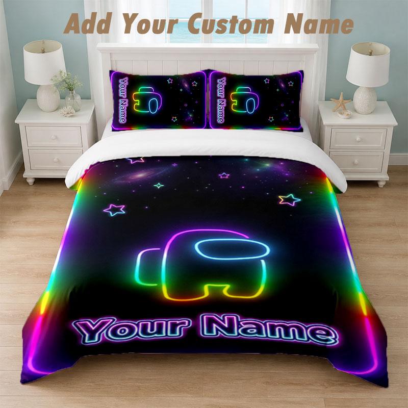 Bedding Set 1 Duvet Cover 2 Pillowcases Among Us Print Soft Bed Linen Bedroom Decor