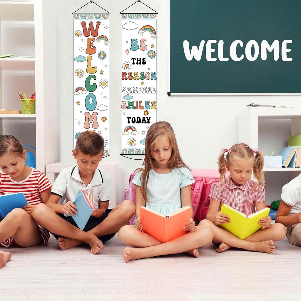 2pcs Boho Rainbow Welcome Banner Classroom Door Decorations Back To School Banner Positive Motivational Colorful Classroom Supplies for Teachers