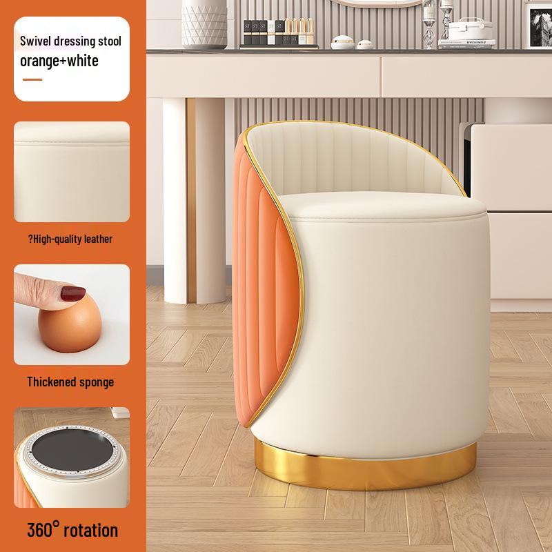 Stołek do makijażu z litego drewna: Lekki Luksus Okrągłe Krzesło do Salonu lub Toaletki, Dostawa Tego Samego Dnia