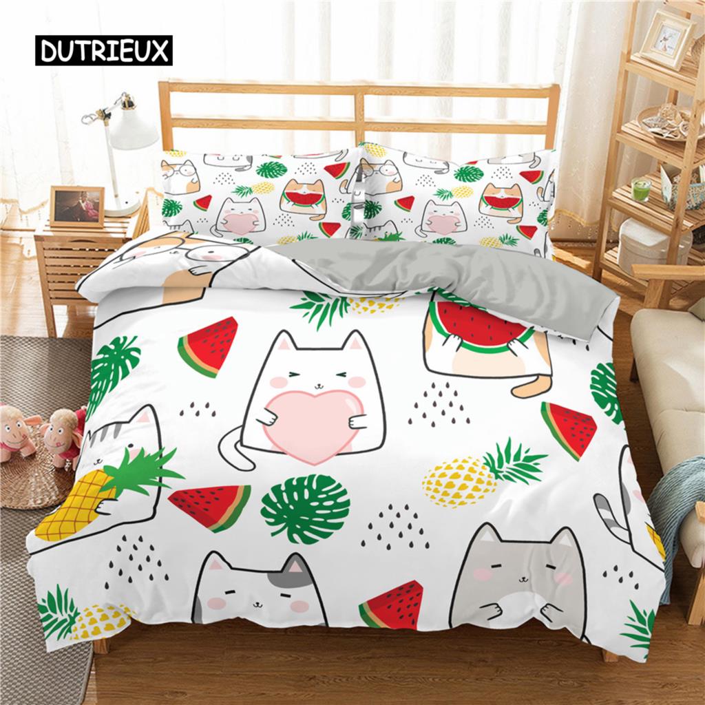 

Charming Pet Cats Bed Linen Collection Cartoon Kitten Printed Design Bedspread Cover Pillowcase for Girl Single Size Full King Size Full Size Size EU single(135x200cm)