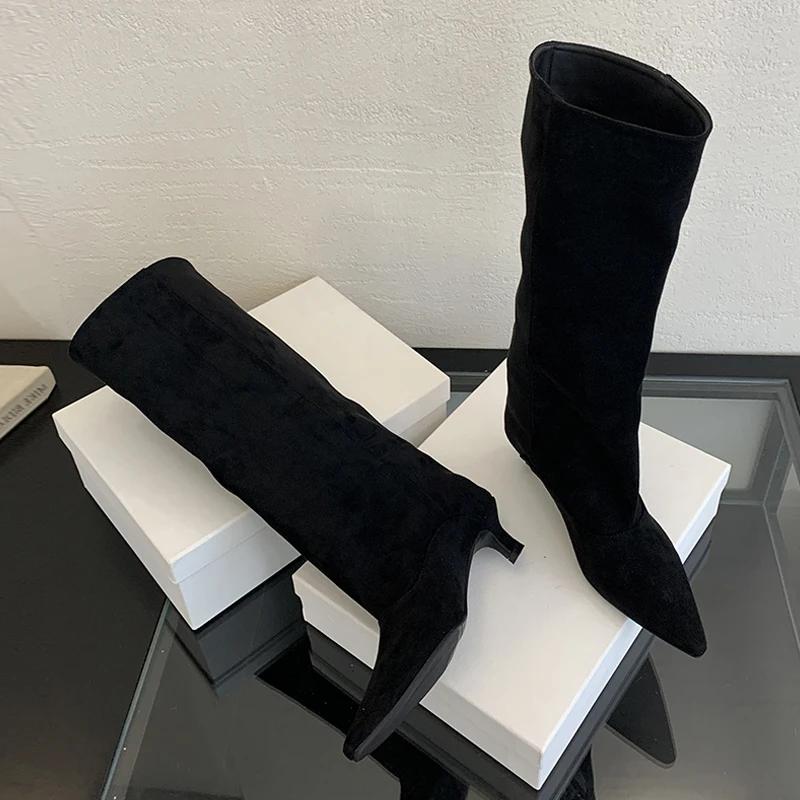 Fashion Liyke Autumn Winter Sexy Women Knee-High Boots Street Style Pointed Toe Thin Low Heels Cowboy Ladies Shoes Long Botas De Mujer