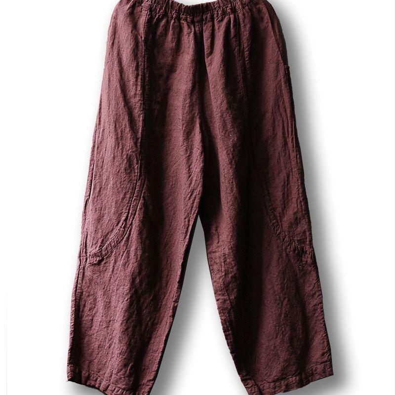 

Johnature женские винтажные брюки с эластичной резинкой на талии, однотонные лоскутные брюки с карманами, осенние свободные широкие брюки One Size темно-красного