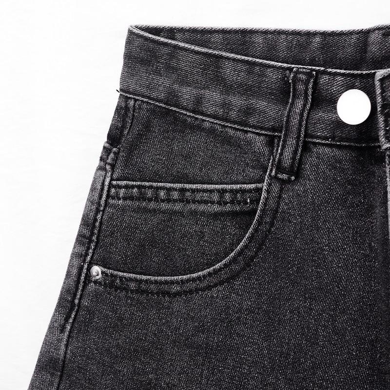 Fashionable Versatile Design Sense of Raw Edge Broken Holes Denim Shorts Female Summer Black and Gray High-waisted Super Short Pants Versatile Pants