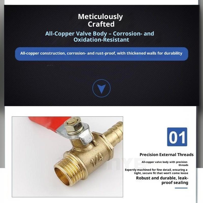 Brass Hose Barb Ball Valve Anti Corrosion Leak Proof For Home Plumbing Water Gas Pipe Flow Control