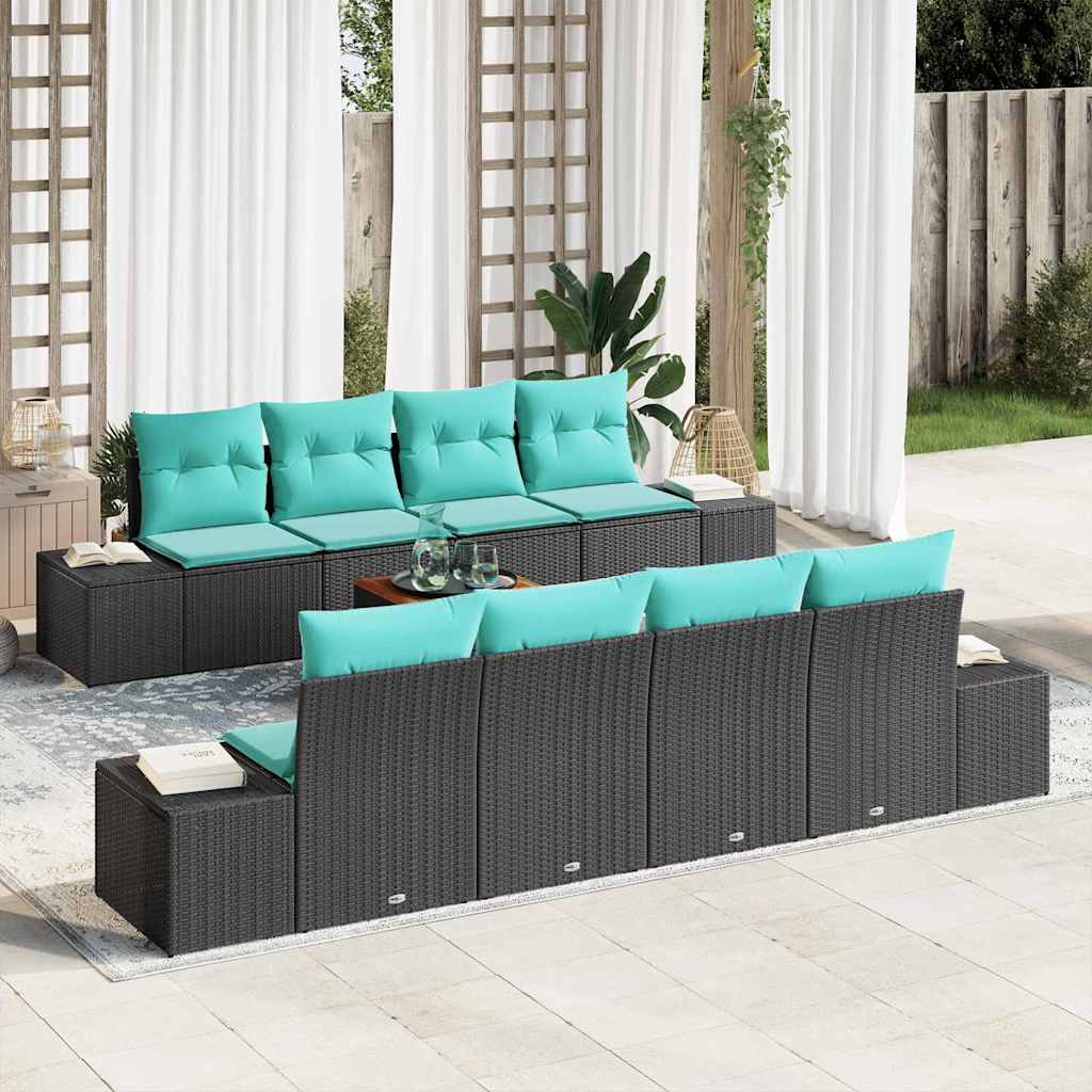 Garden Sofa Set 9 Pieces Black and Turquoise Poly Rattan