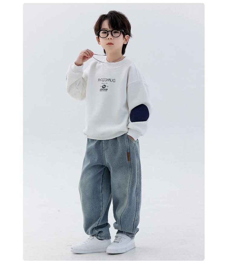 Boys' Winter 2025 Plus Velvet Hoodie: Stylish Thick Long Sleeve Round Neck Sweatshirt for Kids
