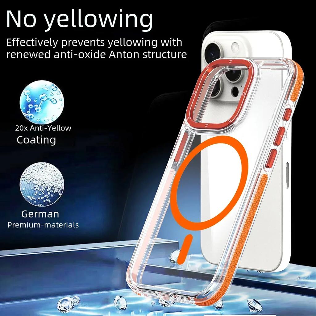 Case for iPhone 16 Pro max Magsafe Wireless Charging Case for iPhone 16 Plus Magnetic Metal Lens Frame Buttons Transparent Cover