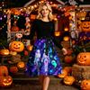 Women's Halloween Print Dress Long Sleeve Casual Round Neck Dress with Skeleton and Ghost Pattern Full Skirt for Festive Occasion
