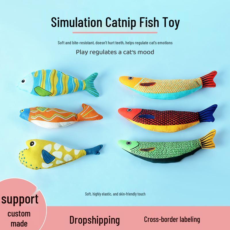 Catnip Seafood Fish Cat Teaser Toy - Boredom & Teething Relief, Bite-Resistant for Kittens & Cats.