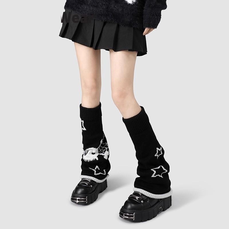 Ladies Spring and Autumn Wide Leg Knitted Front and Back Wear Thin Leg Pile Pile Socks