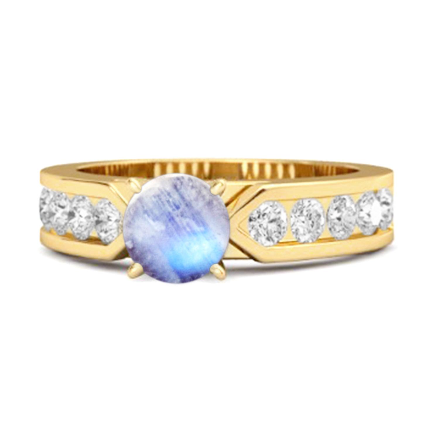 Moonstone Round Solitaire Statement Ring -925 Sterling Silver Gold Vermeil 12 жёлтый/золотой