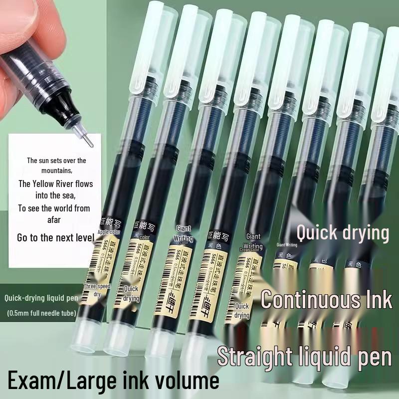 Quick-Dry Liquid Ink Rollerball Pen, Large Capacity, 0.5mm, Black/Red, Ideal for Student Exams & Office Use. 5 Red