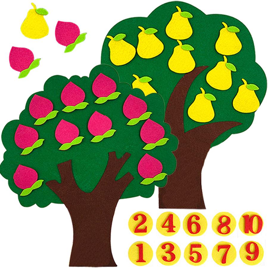 1-10 Number Fruit Tree Cartoon Felt Teaching Aids Free Assemble Color Number Cognitive Tool for School Math Learning School Offi