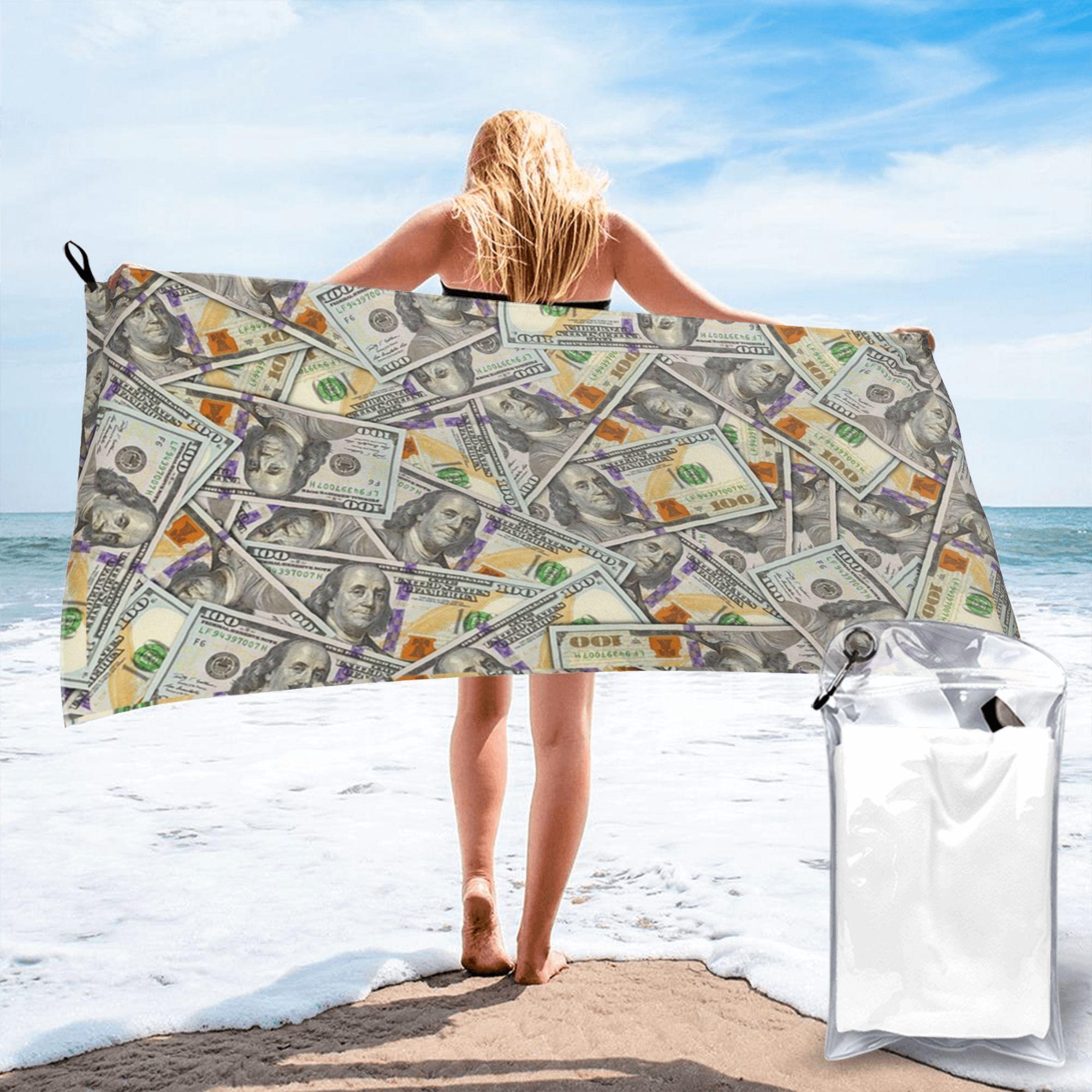 

Giant Money Background 100 Dollar Bills Beach Towel Soft Microfiber Quick Dry Absorbent Quick Towels For Mountain Climbing W40*H60(CM)