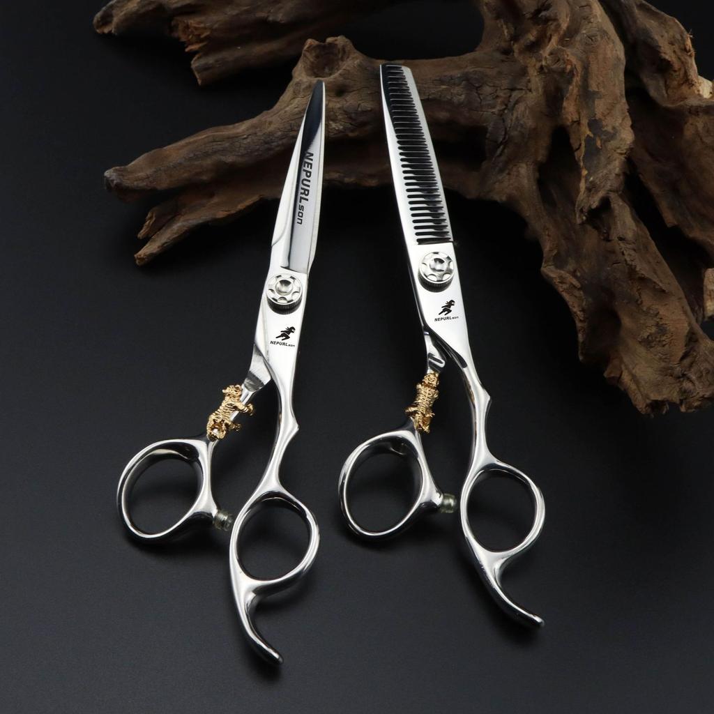 Black 6.0 Inch Nimpson Little Golden Tiger, Screws, Hair Scissors, Hair Scissors, Tooth Scissors, Thin Tooth Scissors