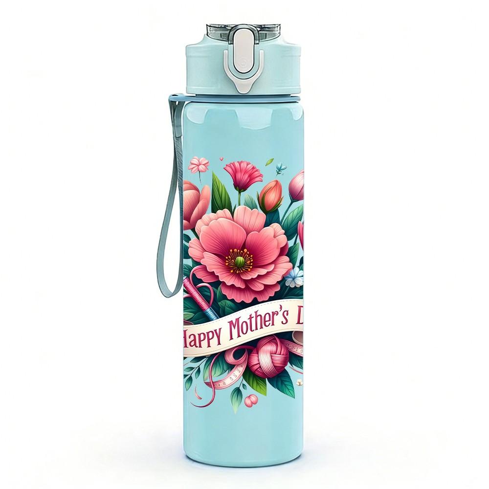 1PC Peony Rose Bouquet Floral Pattern 750ml Color Plastic Sports Water Bottle Leakproof Flip Straw Lid Suitable for Sports Office Home Use