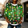 Women's Casual 3/4 Sleeve Christmas Print Hooded T-Shirt Top