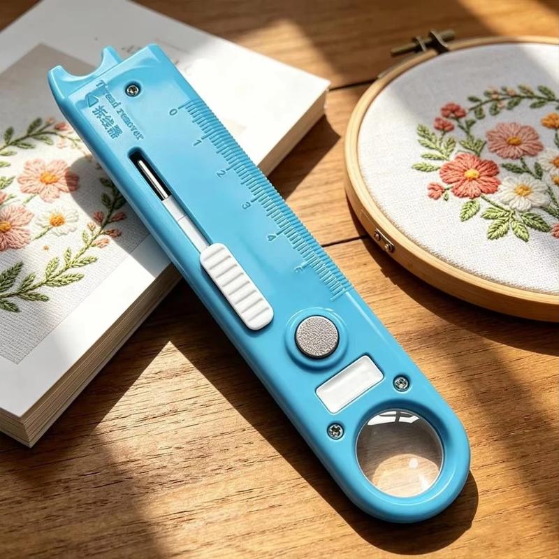 Compact Sewing Helper Anti-Piercing Needle Threader Magnetic Storage Ruler Magnifier Multi-Functional Sewing Accessories