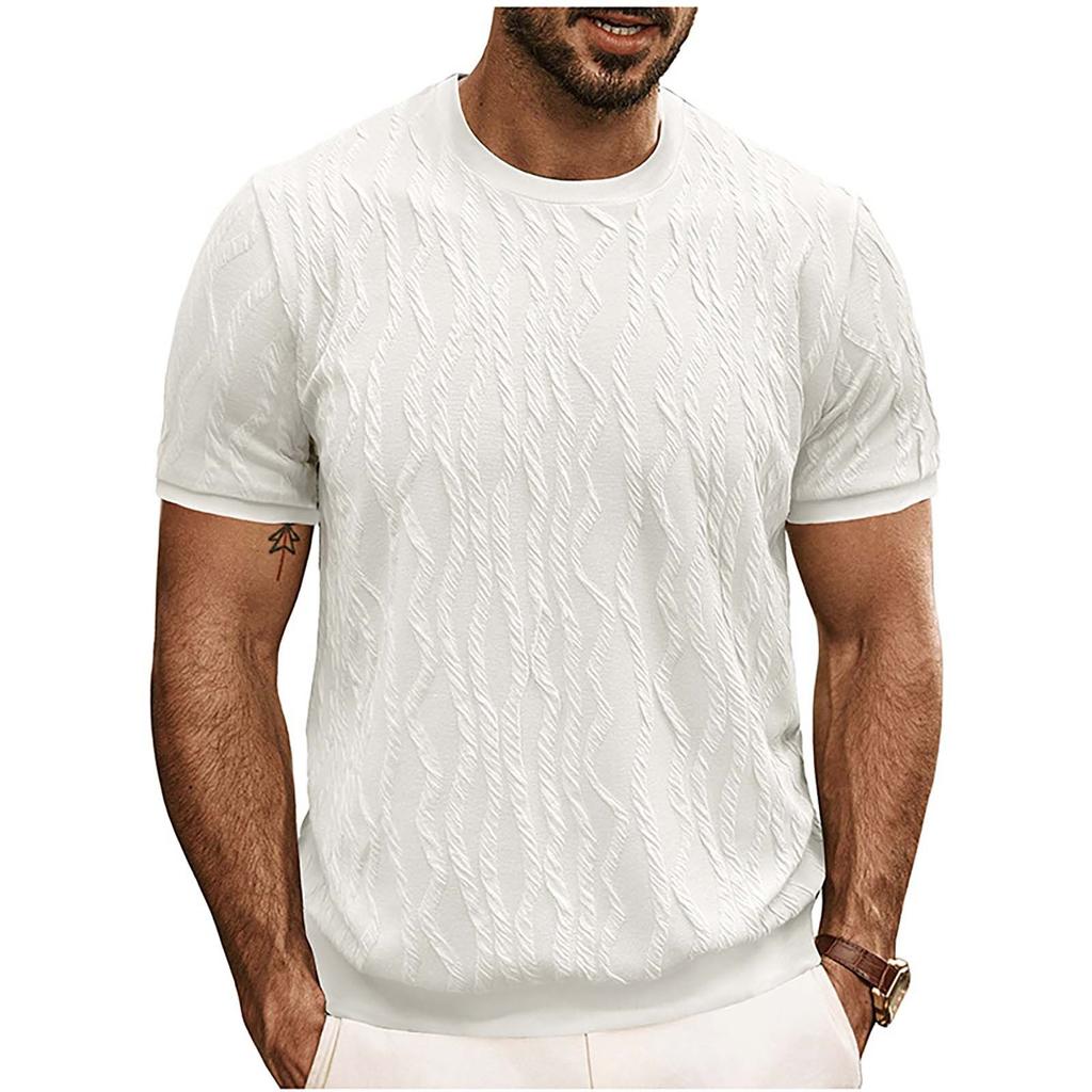 Men's Summer Casual Short Sleeve T-shirt Round Neck Knitted Shirt