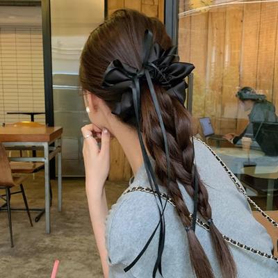 French Style Bow Headband Simple Black White Ponytail Hair Hoop For Women Girls Silk Bowknot Meatball Head Hair Accessories