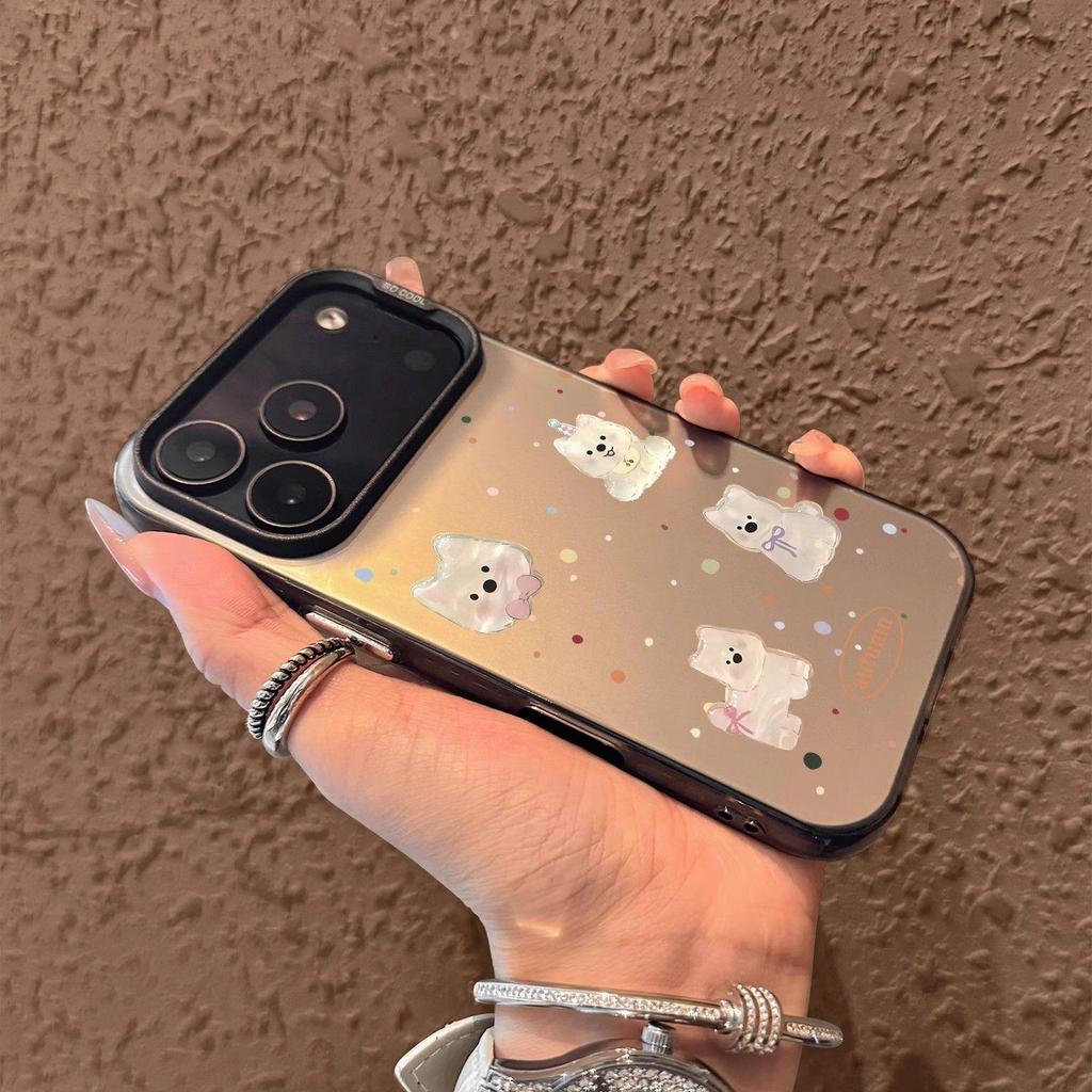 Embossed Polka Dot Westie Cartoon Phone Case: Fits Apple 16 Pro Max, Anti-Drop, Cute Niche for 14-17 Models.