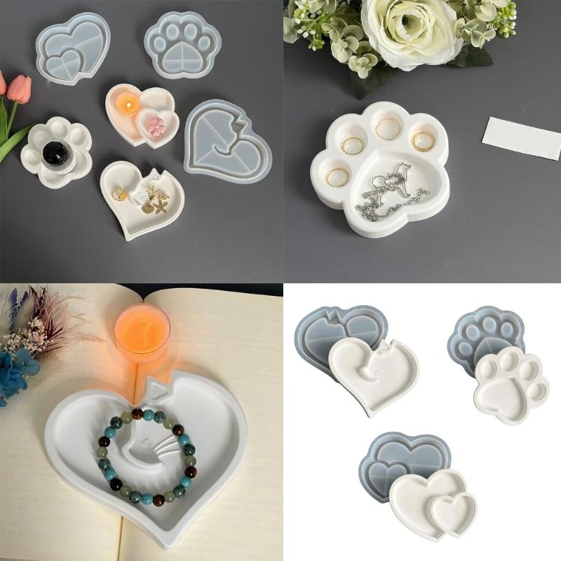 Heart/Cats Paw Shape Silicone Plate Mold Holiday Crafting Moulds for Crafting Special Resin Home Decoration Items