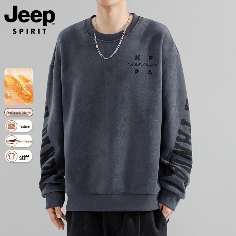 JEEP SPIRIT Men s Embroidered Round Neck Pullover Sweatshirt L