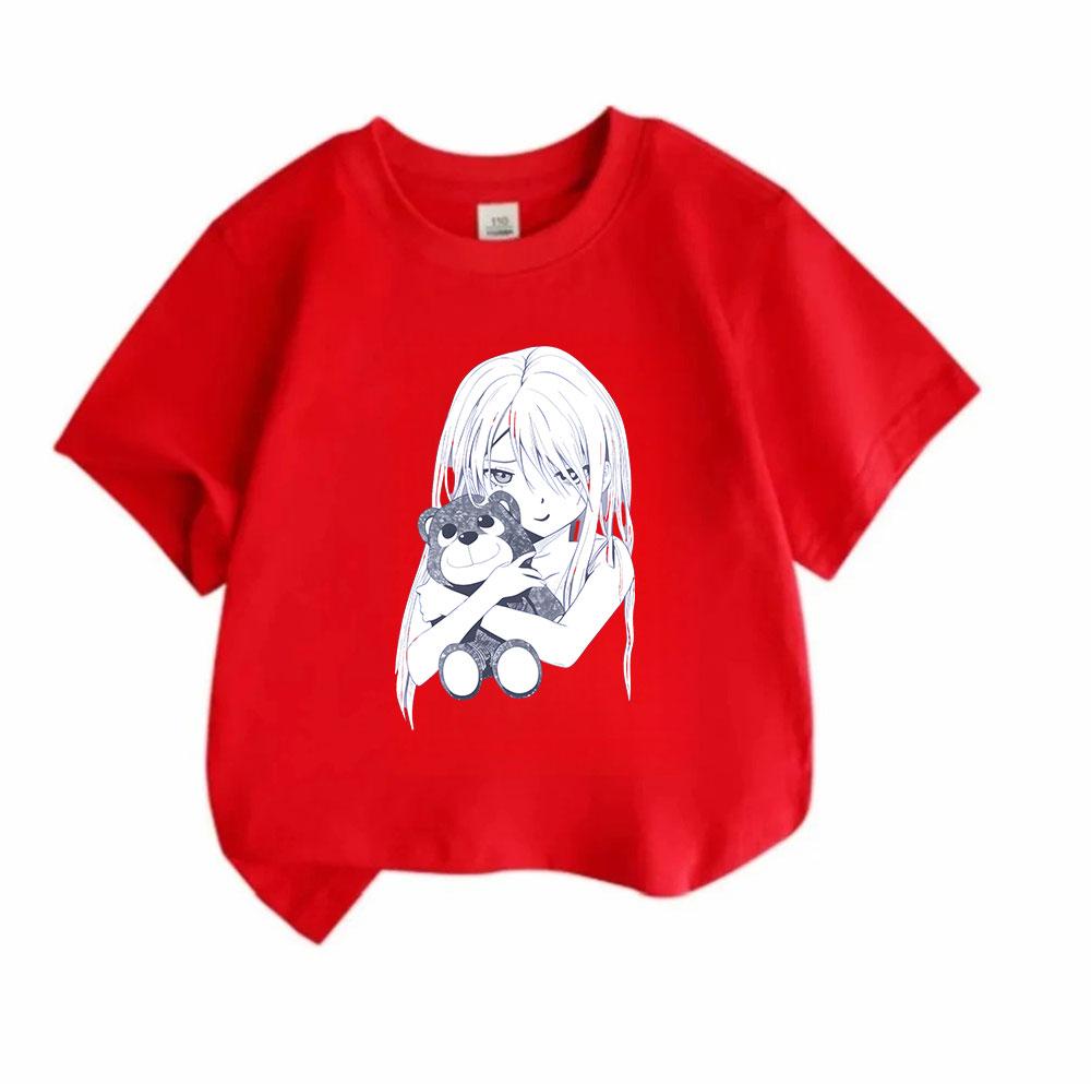 Kids Boys Girls Crew Neck Short Sleeve 100% Cotton T-Shirt, Anime Girl Hug Smiling Teddy Bear Pattern Casual Soft Breathable Summer Tee Tops for Child