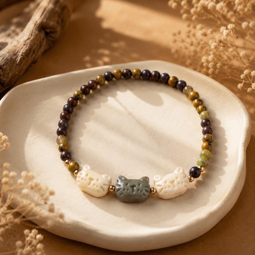 Ornaments New Chinese Style Cat Bracelet Best Friend Cute Zen Beaded Bracelet Resin Women Jewelry Gift