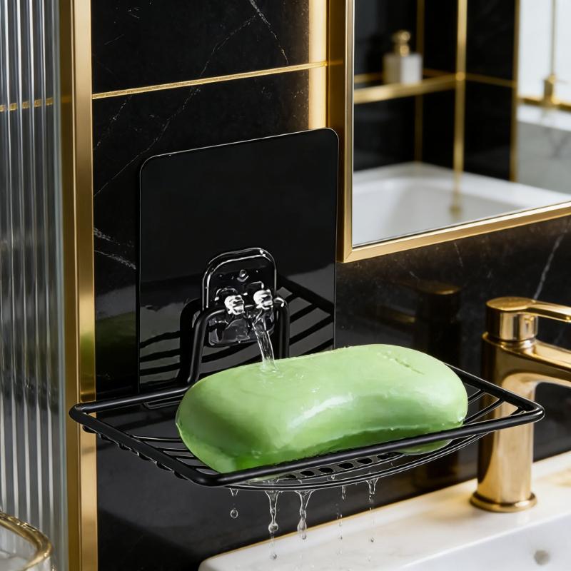Stainless Steel Soap Rack Punch-free Nail-free Bathroom Single Layer Drain Wall Hanging Soap Box Luxury Shelf Storage Organizer