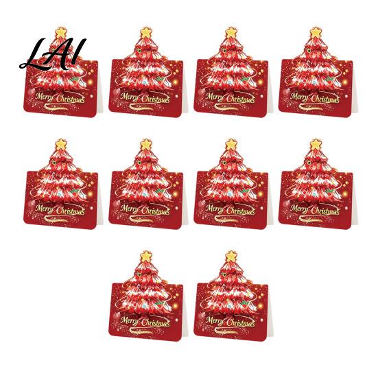Folded Xmas Cards with Envelopes 10 Pcs 3D Christmas Tree Greeting Cards Holiday Postcards Decorative Bulk for New Year Winter Party Supplies