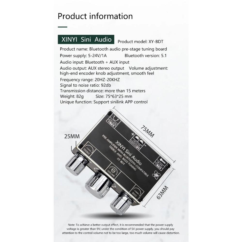 Tone Preamplifier Bluetooth-Compatible 5.1 Board Audio NE5532 Equalizer Wireless Receiver Preamp Aux Pre Amplifier Aux DC5-24V