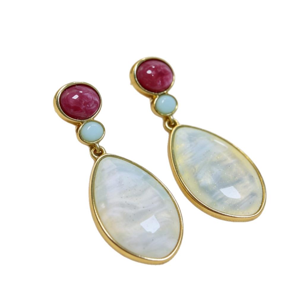 Retro Hong Kong Style Palace Style Vintage Vintage Geometric Polygonal Water Drop Pendant Earrings
