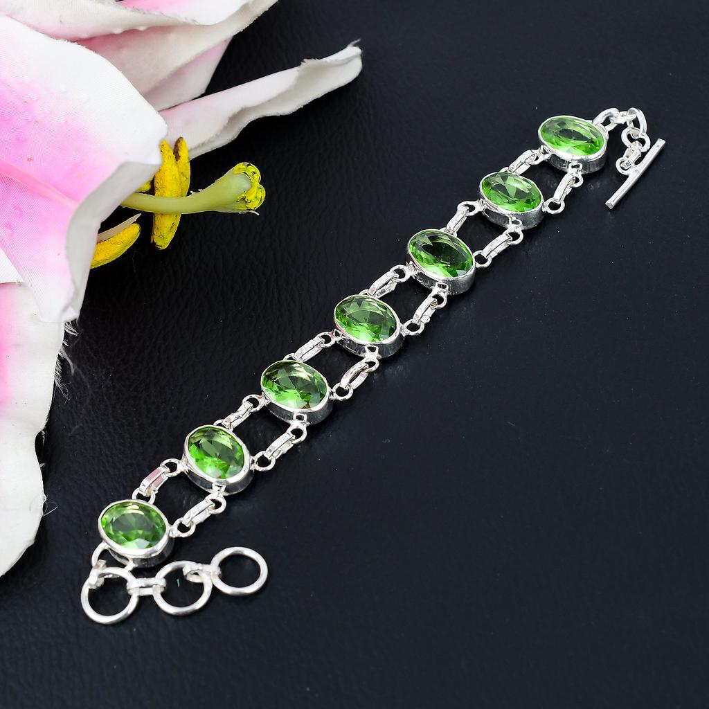 Peridot Edelstein Handgefertigt 925 Sterling Silber Schmuck Armband 7-8" KG-297