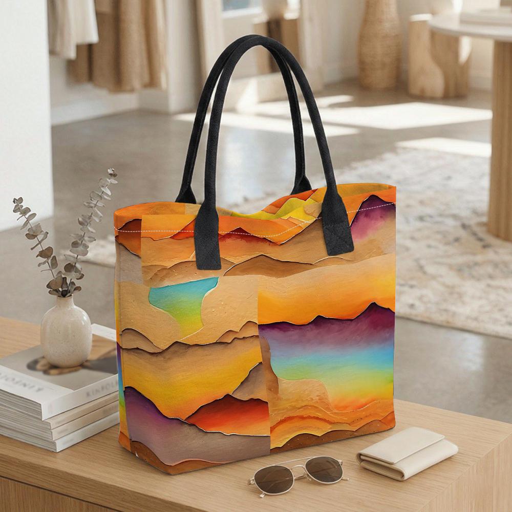 Art Abstract Landscape Tote Bag Large Capacity Casual Canvas Shoulder Bag for Daily Commute Shopping