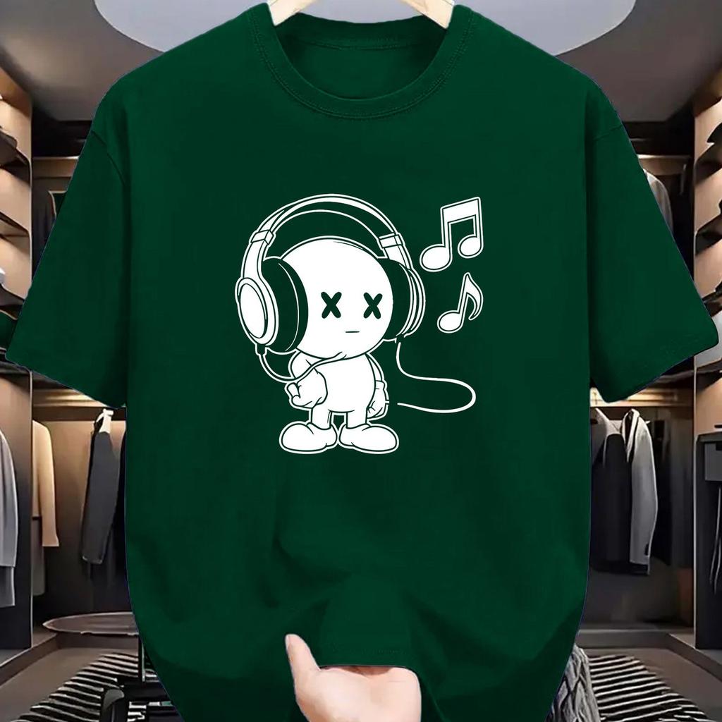 Letní pánské 100% bavlna ležérní volný střih nadměrná velikost s hudebním motivem potištěné pohodlné sportovní kulatý výstřih krátký rukáv tričko top