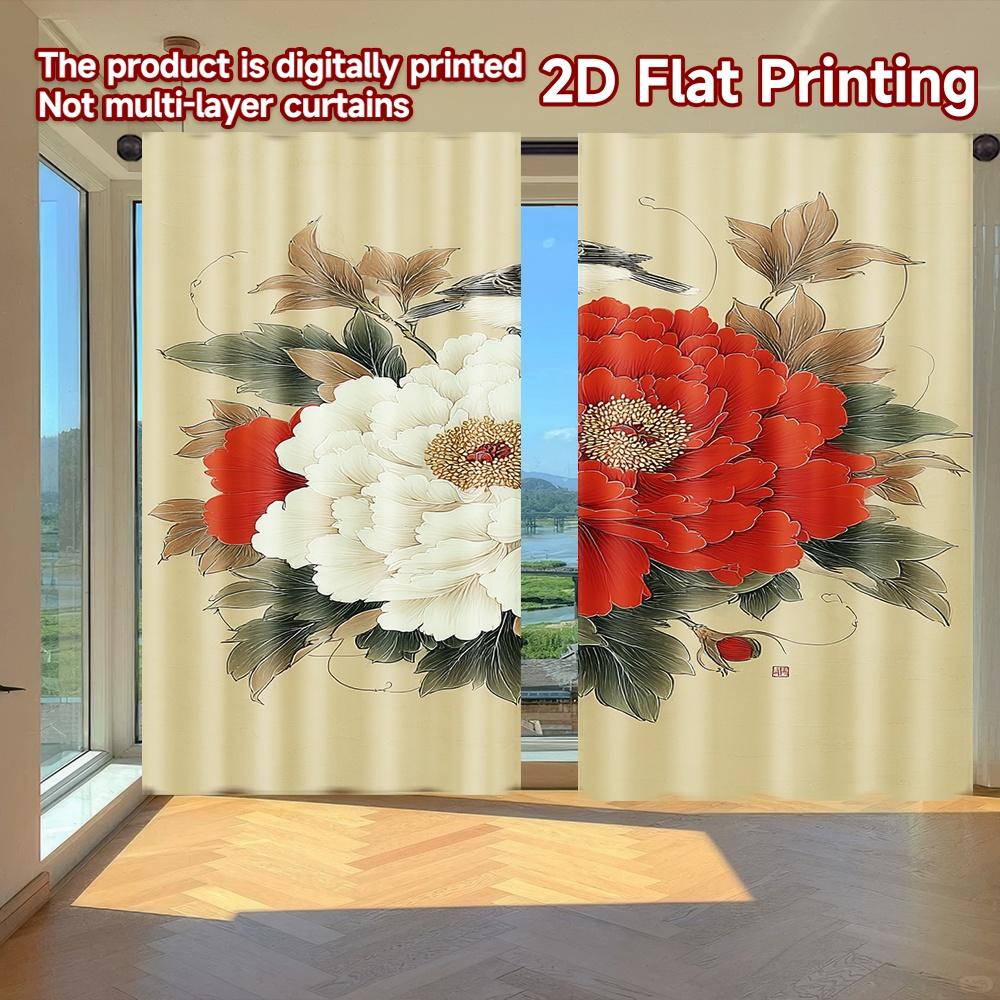 

Set Of 2 Flat Printing Curtains Without Rod Floral Elegance Birds Women Is Day Festival Creative Fabric Curtain Made Polyester W100*H70(CM)-Hooks&1PCS