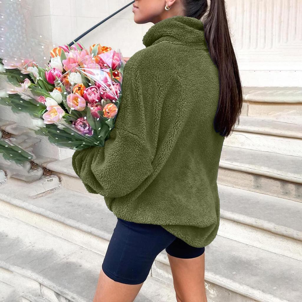 Modisches Damen-Fleece-Sweatshirt mit Stehkragen, lässiges Oberteil