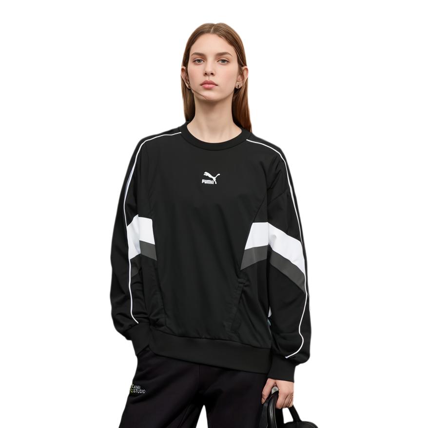 Puma Archive Pack Color Block Logo Embroidered Sports Crew Neck Long Sleeve Sweatshirt Unisex sweatshirt Black 622781-01