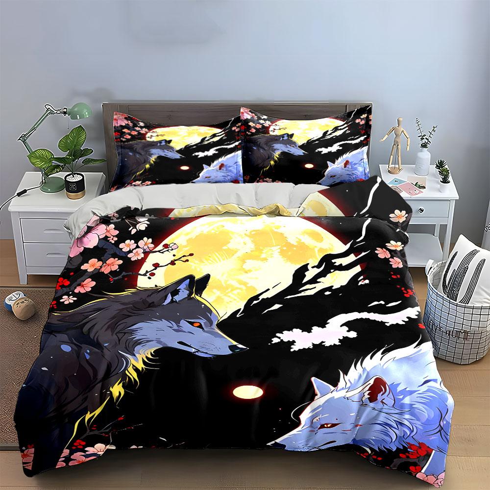 Wolf-Themed Art Set: Night Harmony Exquisite three-piece bedding set gift for kids and adults